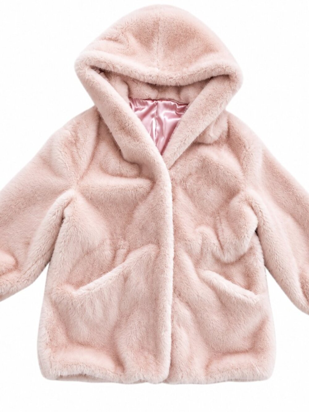 Blush Pink Faux Mink Fur Hooded Coat | Soft Plush Winter Jacket